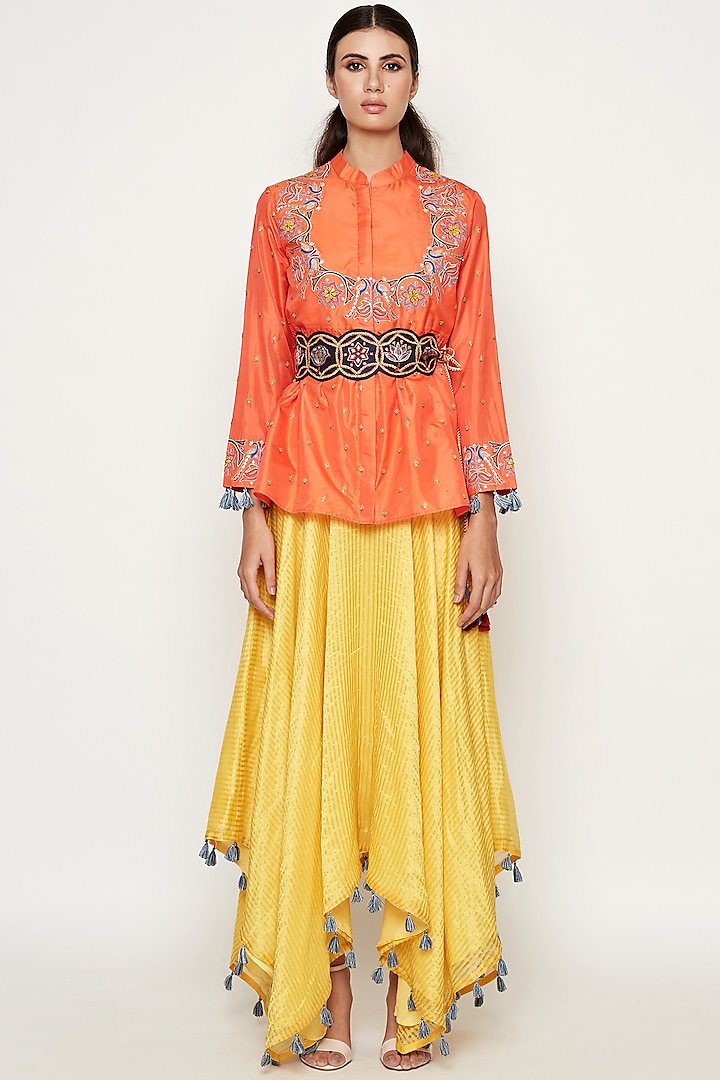 Yellow & Orange Asymmetrical Dress by Swati Vijaivargie