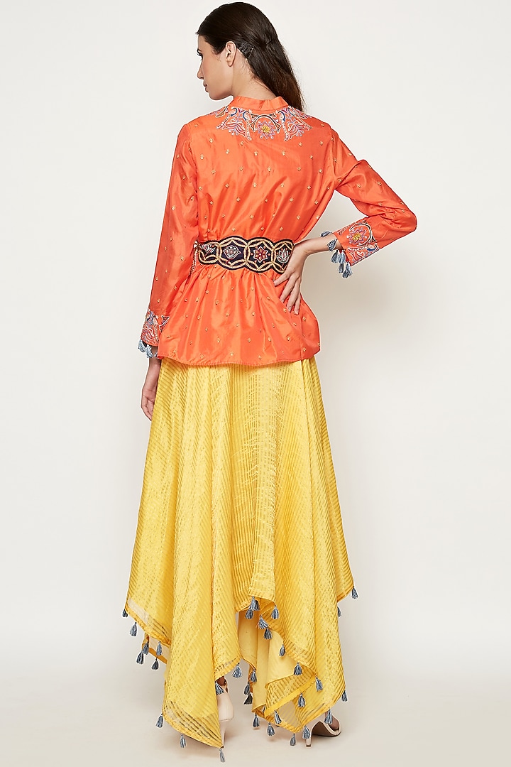 Yellow Silk Pleated Maxi Cocktail Dress With Cape by Swati Vijaivargie at Pernia's Pop Up Shop