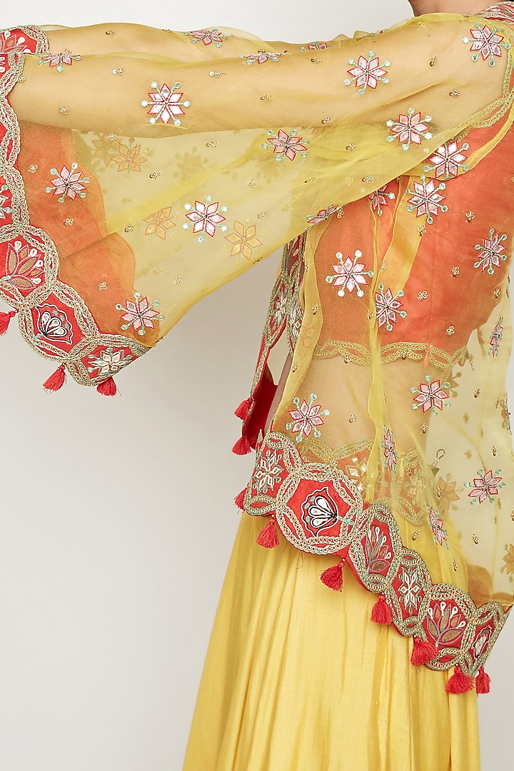 Yellow Embroidered Wedding Lehenga Set With Cape by Swati Vijaivargie at Pernia's Pop Up Shop