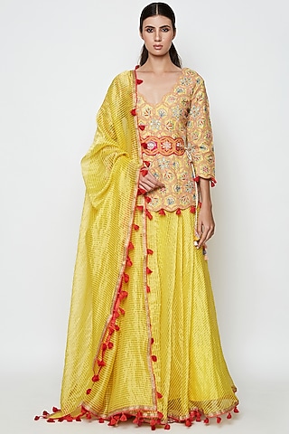 Yellow Embroidered Lehenga Set by Swati Vijaivargie
