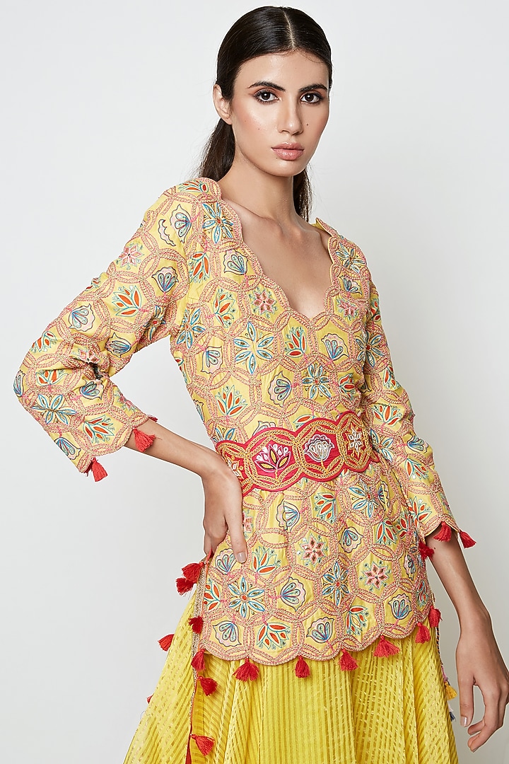 Yellow Embroidered Wedding Lehenga Set by Swati Vijaivargie at Pernia's Pop Up Shop