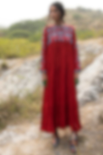 Red Silk Dress by Swati Vijaivargie