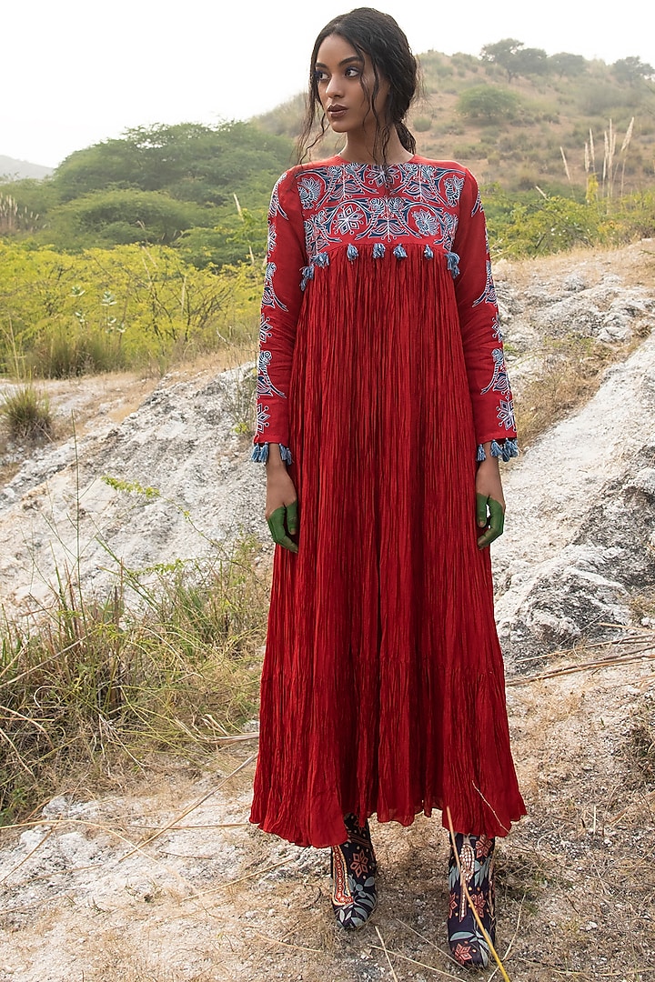 Red Silk Dress by Swati Vijaivargie