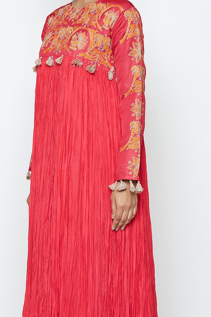 Fuchsia Cotton Silk Crushed Vacation Dress by Swati Vijaivargie at Pernia's Pop Up Shop