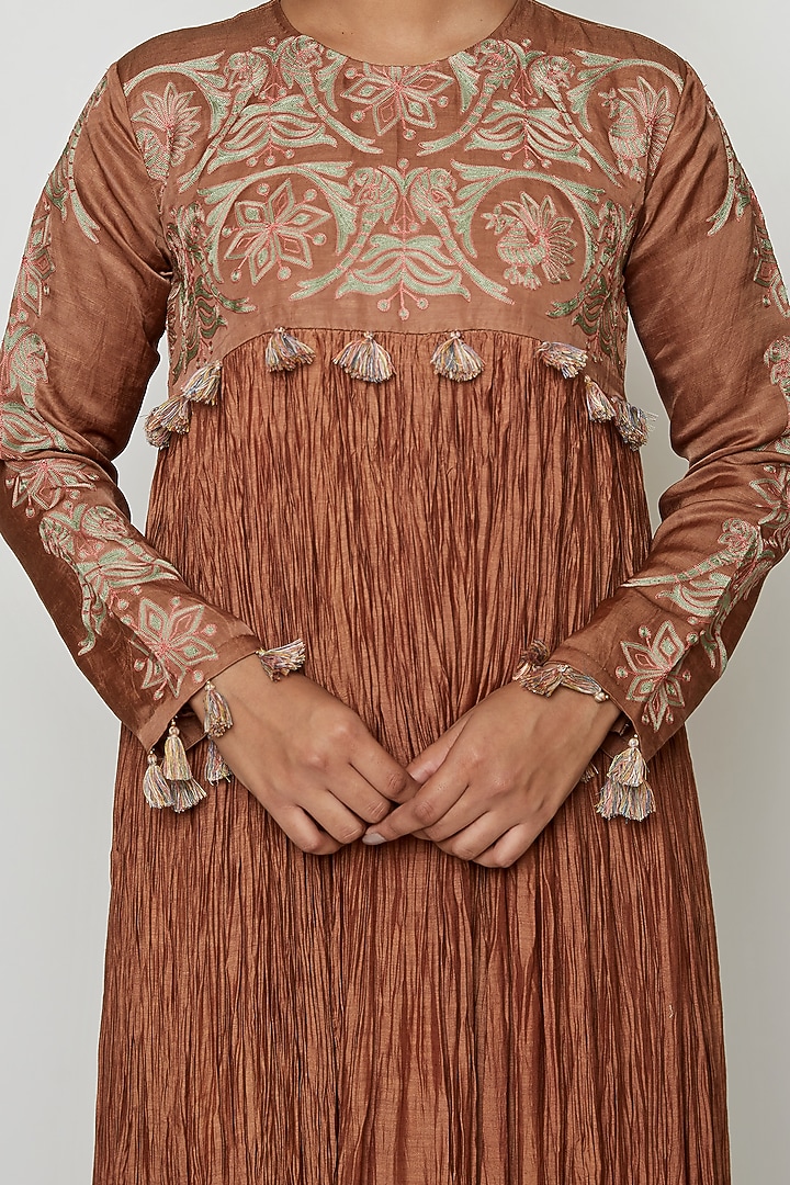 Beige Crushed Cotton Silk Maxi Vacation Dress by Swati Vijaivargie at Pernia's Pop Up Shop