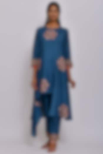 Teal Blue Embroidered Tunic Set by Swati Vijaivargie