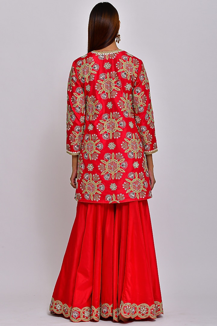 Red Embroidered Bridal Sharara Set by Swati Vijaivargie at Pernia's Pop Up Shop