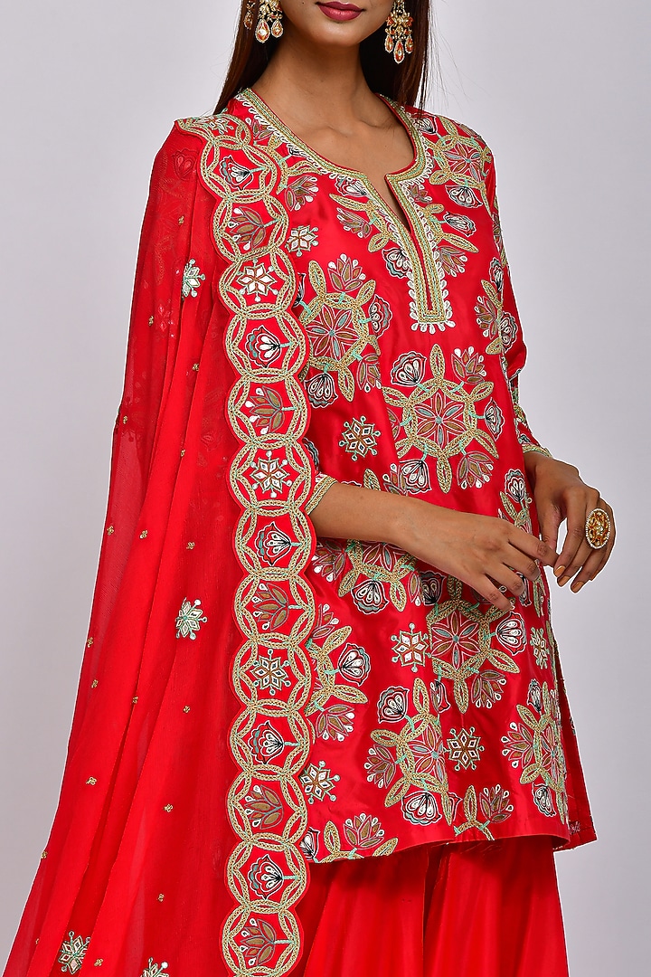 Red Embroidered Bridal Sharara Set by Swati Vijaivargie at Pernia's Pop Up Shop