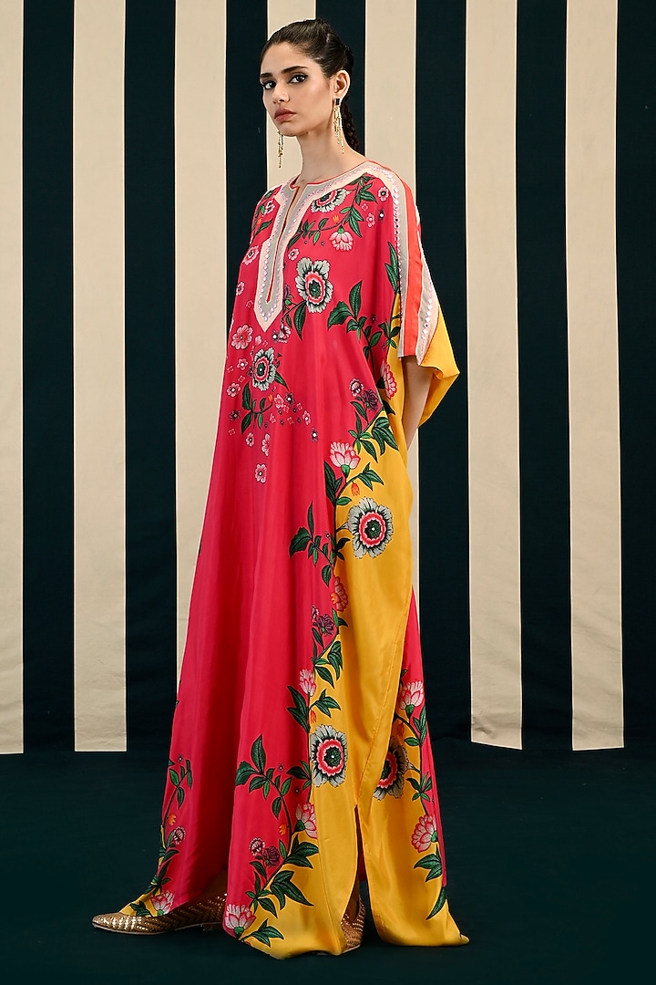 Red Habutai Silk Mirror Work Kaftan Set by Swati Vijaivargie at Pernia's Pop Up Shop