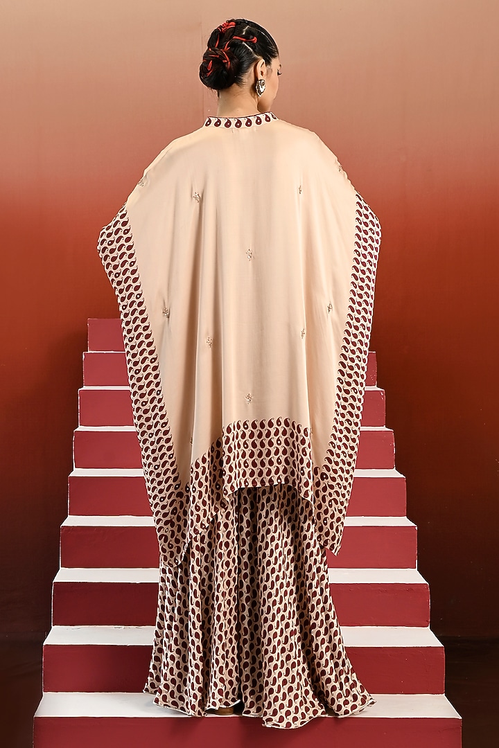 Ecru Bemberg Modal Satin Hand Embroidered Kaftan Set by Swati Vijaivargie at Pernia's Pop Up Shop