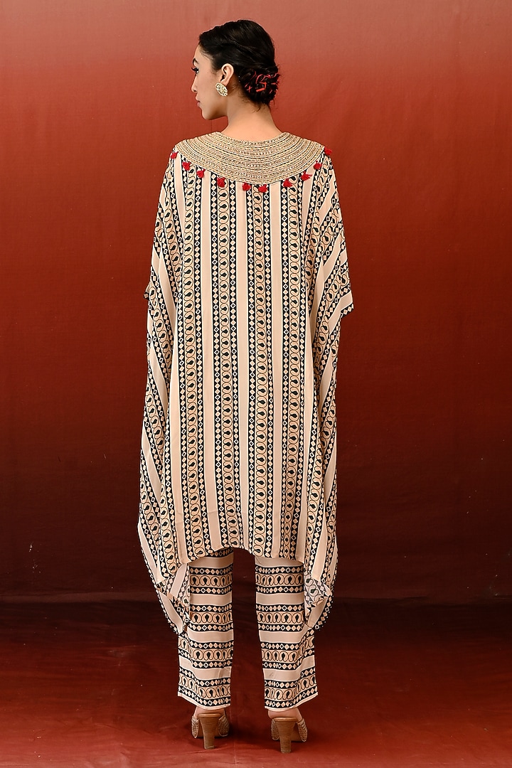 Ecru Silk Hand Embroidered Kaftan Set by Swati Vijaivargie at Pernia's Pop Up Shop