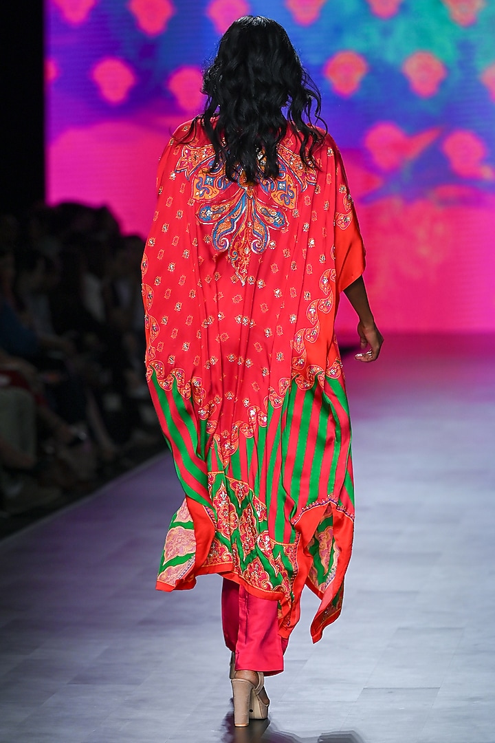 Pink & Orange Bemberg Modal Satin Kaftan Set by Swati Vijaivargie at Pernia's Pop Up Shop