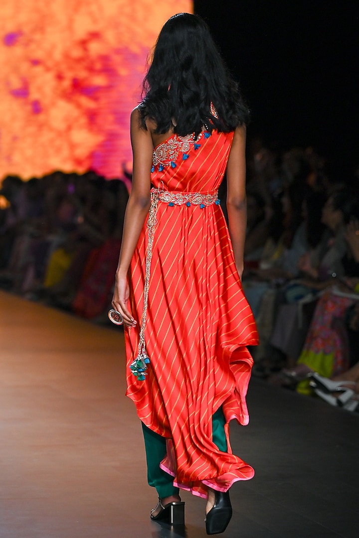 Orange Bemberg Modal Sain Hand Embroidered Kaftan Set by Swati Vijaivargie at Pernia's Pop Up Shop