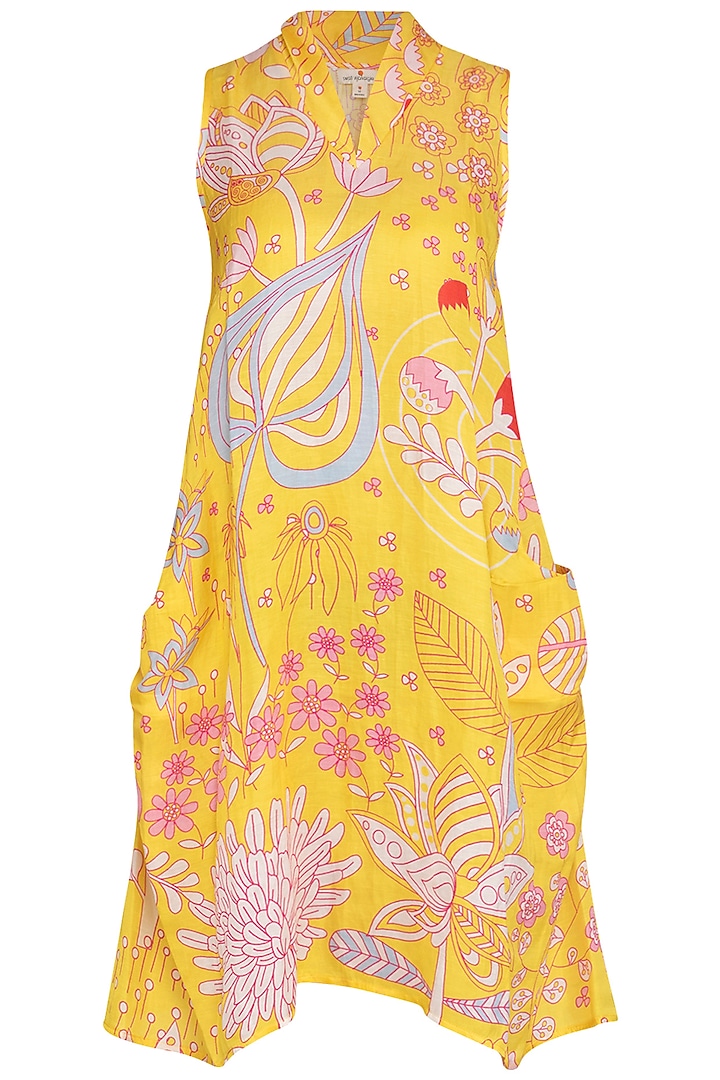 Yellow Jaal Printed Dress by Swati Vijaivargie