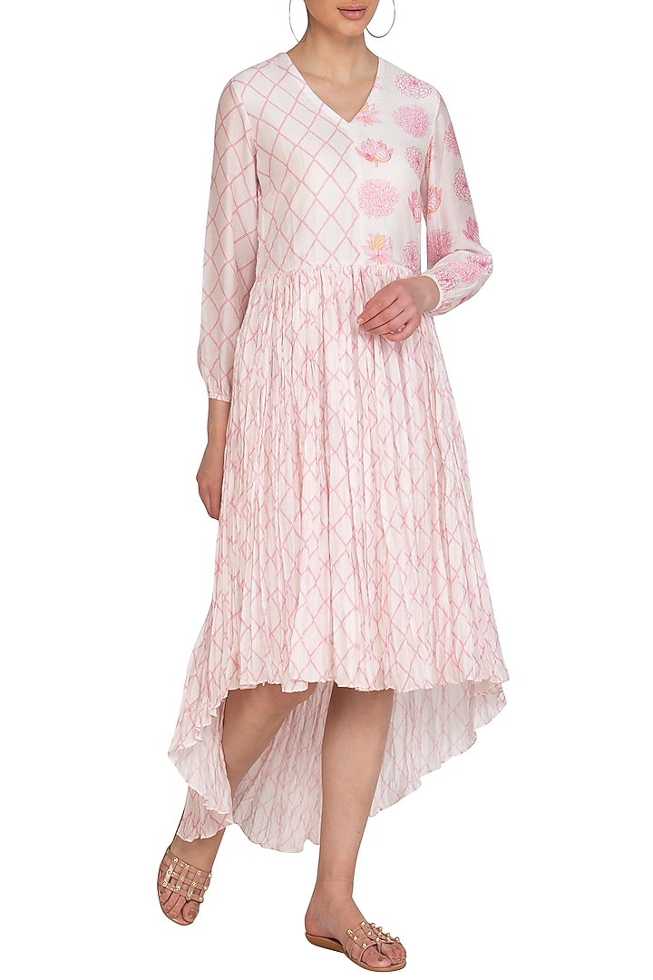 Ivory High-Low Printed Crushed Summer Dress by Swati Vijaivargie at Pernia's Pop Up Shop