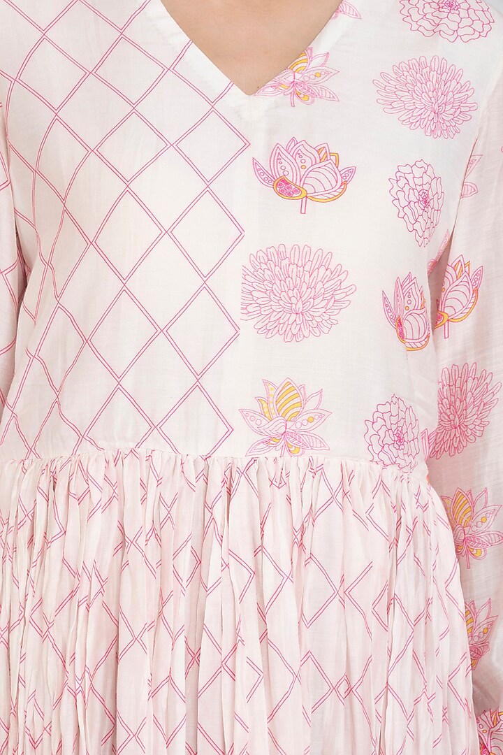 Ivory High-Low Printed Crushed Summer Dress by Swati Vijaivargie at Pernia's Pop Up Shop