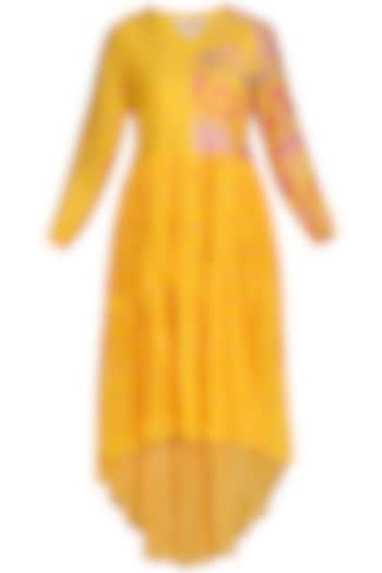 Yellow High-Low Printed Crushed Dress by Swati Vijaivargie
