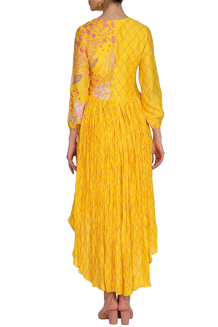 Yellow High-Low Printed Crushed Summer Dress by Swati Vijaivargie at Pernia's Pop Up Shop