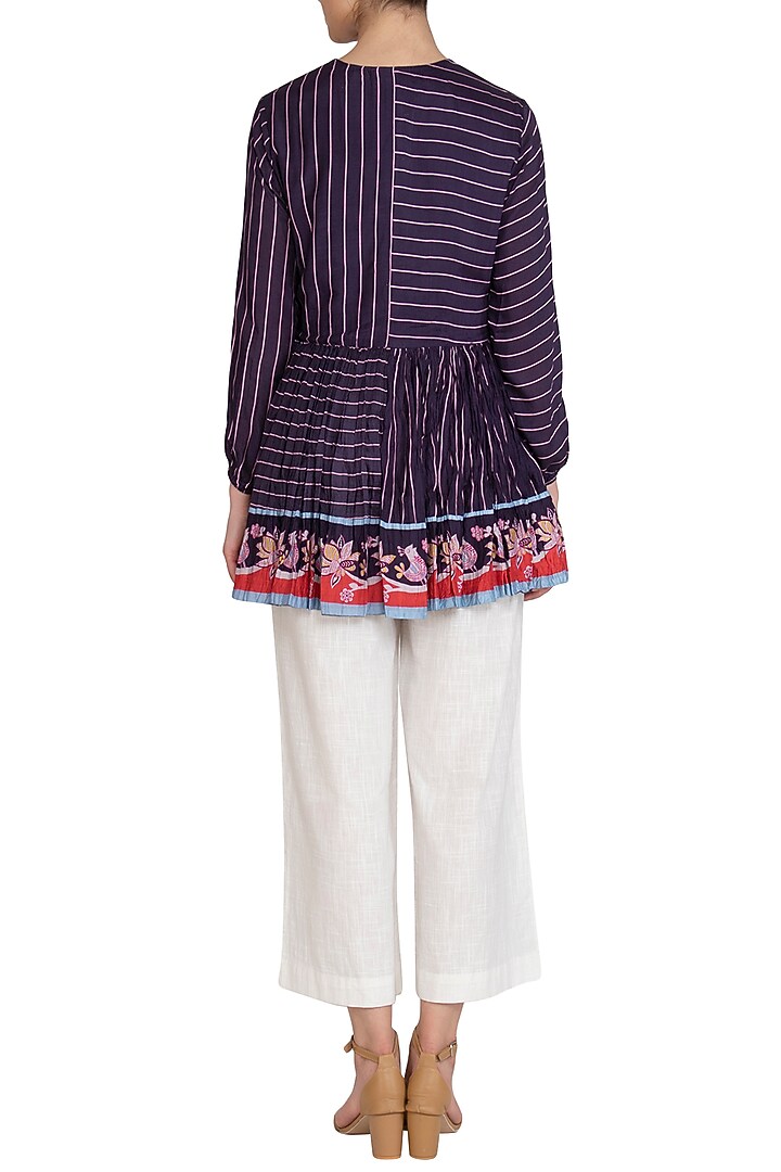 Navy Blue Printed Peplum Top by Swati Vijaivargie at Pernia's Pop Up Shop