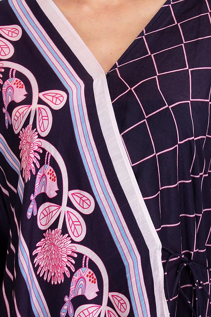 Navy Blue Striped Printed Asymmetrical Wrap Tunic by Swati Vijaivargie at Pernia's Pop Up Shop