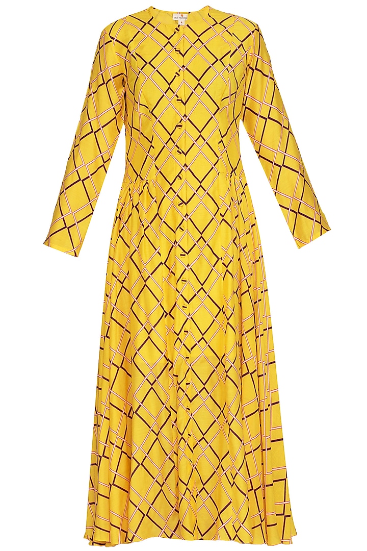 Yellow Printed Tunic Dress by Swati Vijaivargie