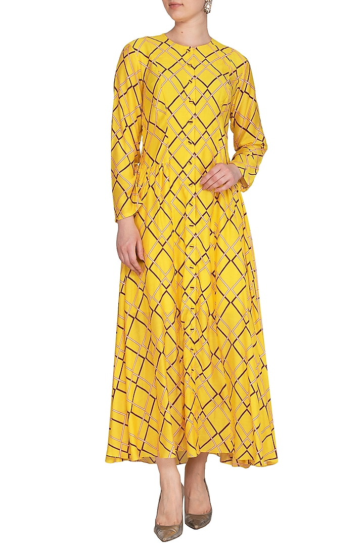 Yellow Cotton Silk Printed Tunic Summer Dress by Swati Vijaivargie at Pernia's Pop Up Shop