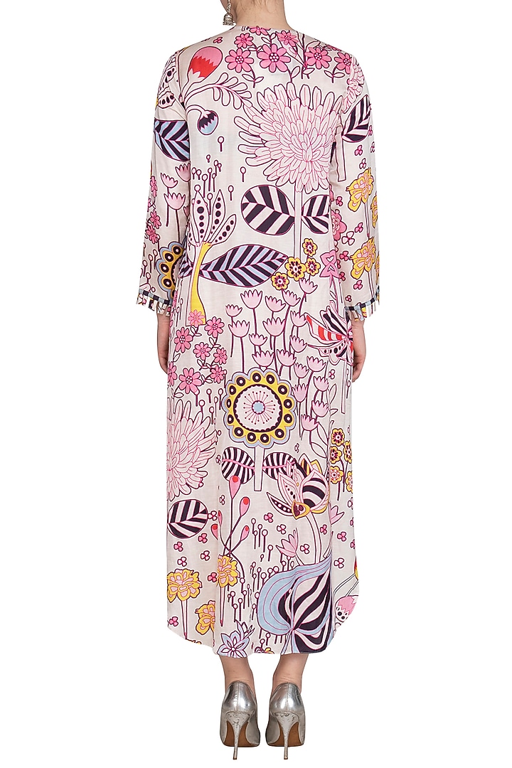 Ivory Linen Satin Jaal Printed Summer Shirt Dress by Swati Vijaivargie at Pernia's Pop Up Shop