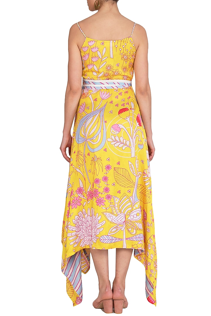 Yellow Jaal Printed Asymmetrical Wrap Vacation Dress by Swati Vijaivargie at Pernia's Pop Up Shop