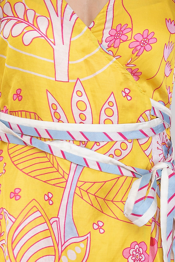 Yellow Jaal Printed Asymmetrical Wrap Vacation Dress by Swati Vijaivargie at Pernia's Pop Up Shop