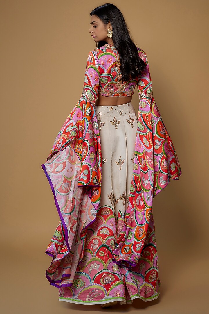 Multi-Colored Linen Satin Handcrafted Wedding Lehenga Set by Swati Vijaivargie at Pernia's Pop Up Shop