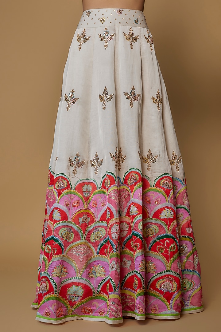 Multi-Colored Linen Satin Handcrafted Wedding Lehenga Set by Swati Vijaivargie at Pernia's Pop Up Shop
