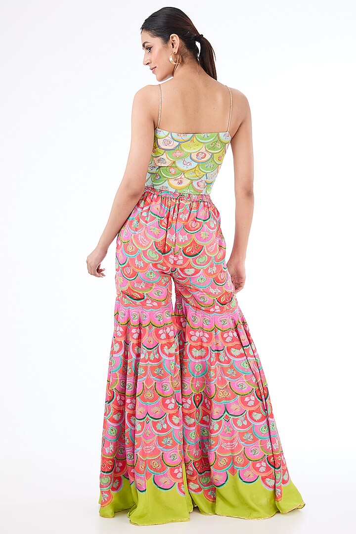 Red Habutai Silk Digital Printed Wedding Sharara Set by Swati Vijaivargie at Pernia's Pop Up Shop