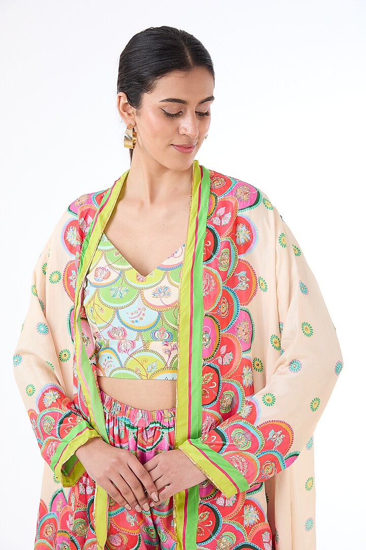 Red Habutai Silk Digital Printed Wedding Sharara Set by Swati Vijaivargie at Pernia's Pop Up Shop