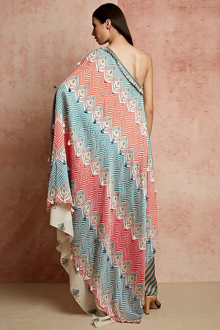 Multi Colored Off Shoulder Cape Top With Tassels by Swati Vijaivargie at Pernia's Pop Up Shop