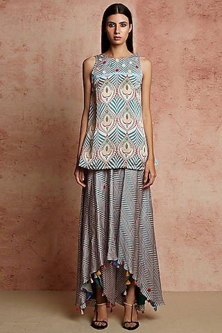 Multi Colored Embroidered Skirt Pants by Swati Vijaivargie