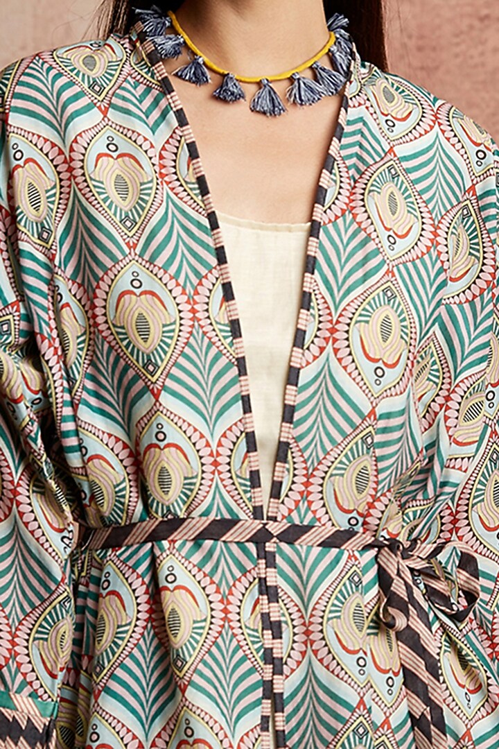 Multi Colored Printed Overlay Jacket by Swati Vijaivargie at Pernia's Pop Up Shop