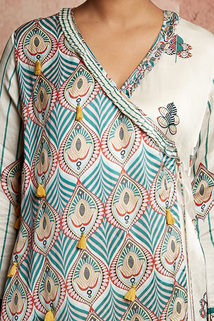 Ivory Printed Wrap Kurta by Swati Vijaivargie at Pernia's Pop Up Shop