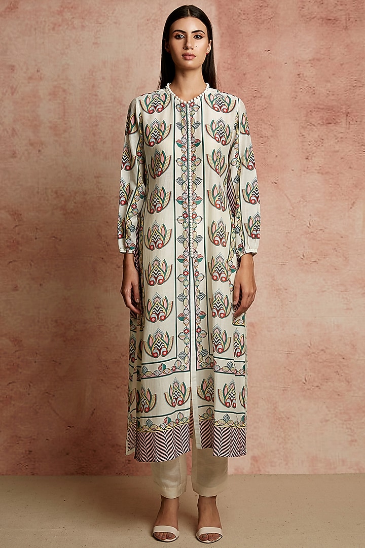 Ivory Printed Pants by Swati Vijaivargie at Pernia's Pop Up Shop