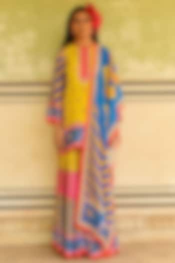 Multi-Colored Silk Printed Sharara Set by Swati Vijaivargie