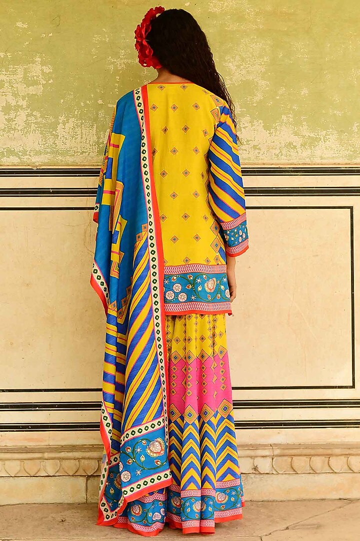Multi-Colored Silk Printed Wedding Sharara Set by Swati Vijaivargie at Pernia's Pop Up Shop