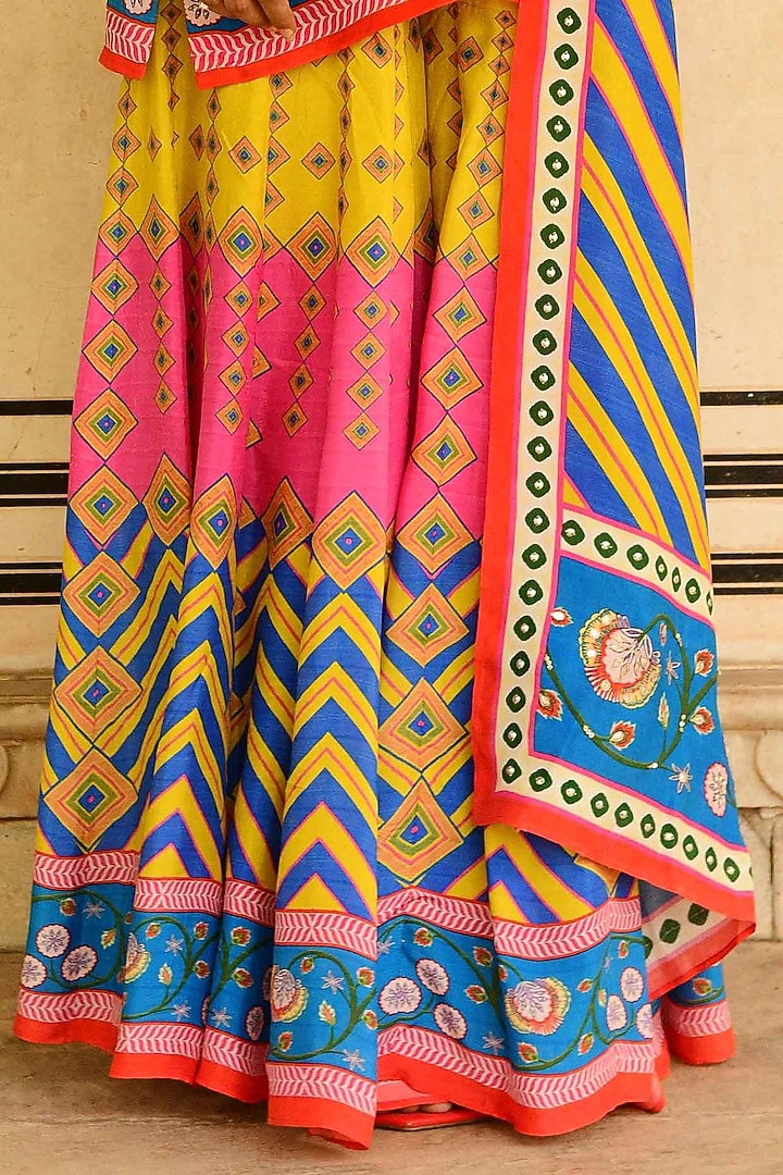 Multi-Colored Silk Printed Wedding Sharara Set by Swati Vijaivargie at Pernia's Pop Up Shop
