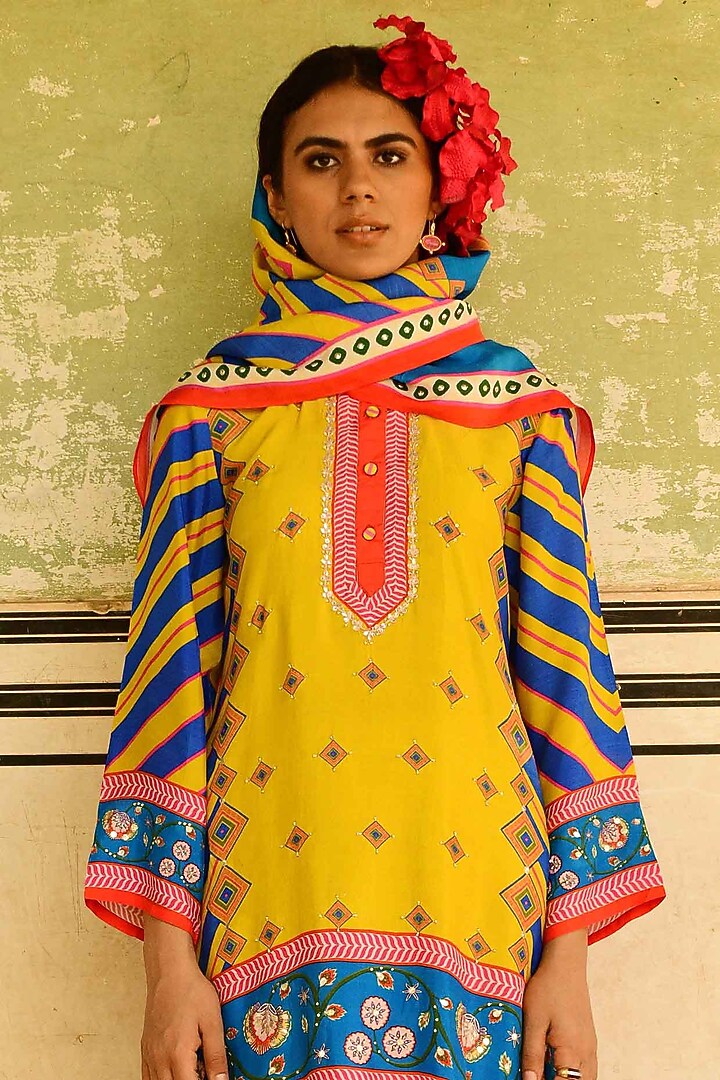 Multi-Colored Silk Printed Wedding Sharara Set by Swati Vijaivargie at Pernia's Pop Up Shop