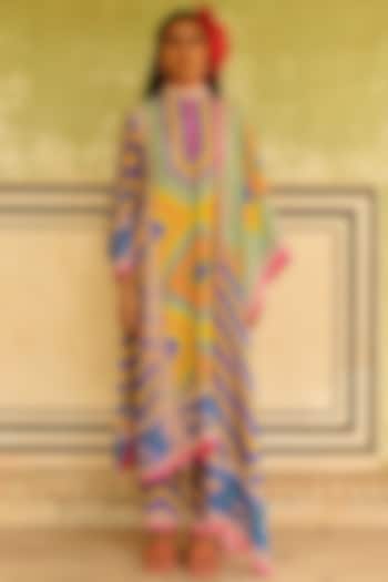 Multi-Colored Silk Printed & Embroidered Kurta Set by Swati Vijaivargie