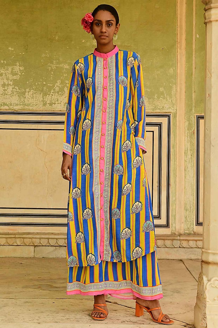 Multi-Colored Silk Printed Kurta Set by Swati Vijaivargie