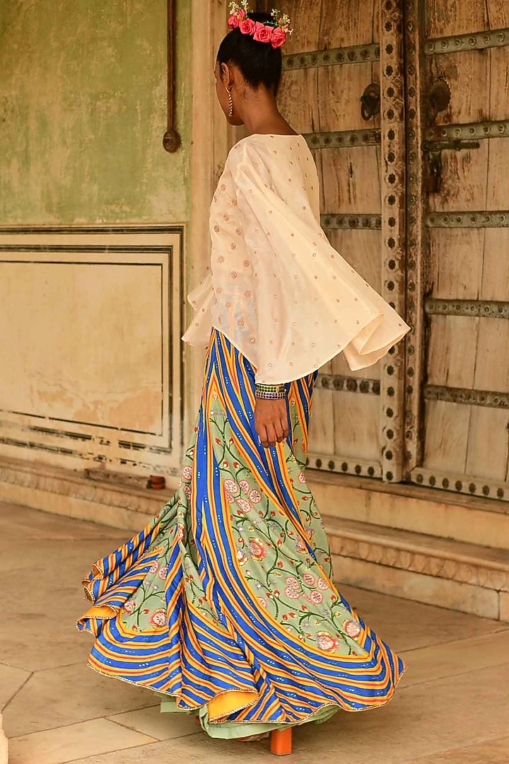 Multi-Colored Silk Printed Skirt Set by Swati Vijaivargie at Pernia's Pop Up Shop