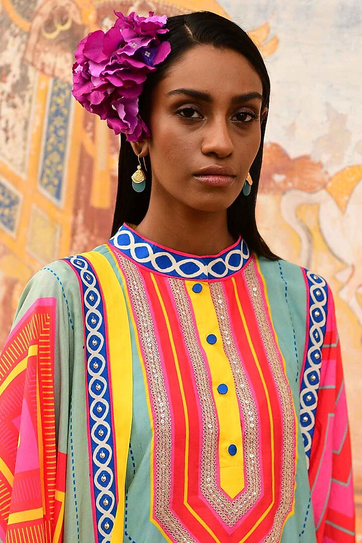 Multi-Colored Silk Printed Kurta Set by Swati Vijaivargie at Pernia's Pop Up Shop