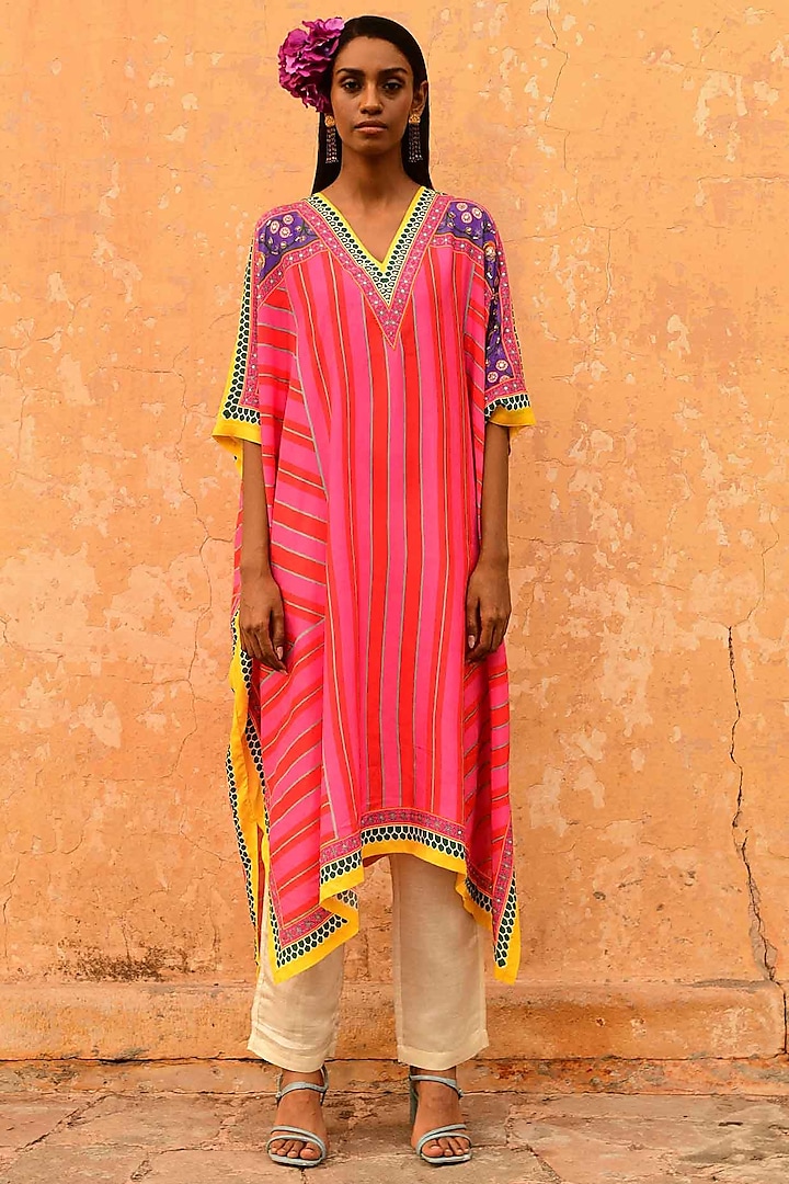 Multi-Colored Silk Printed Kaftan Set by Swati Vijaivargie