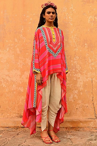 Multi-Colored Silk Printed Cape Set by Swati Vijaivargie