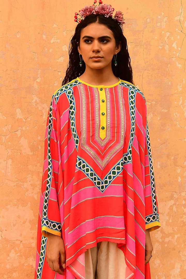 Multi-Colored Silk Printed Cape Set by Swati Vijaivargie at Pernia's Pop Up Shop