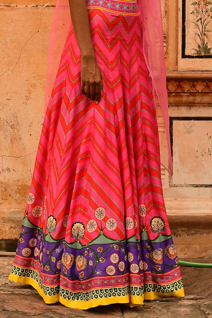 Multi-Colored Silk Printed Wedding Lehenga Set by Swati Vijaivargie at Pernia's Pop Up Shop